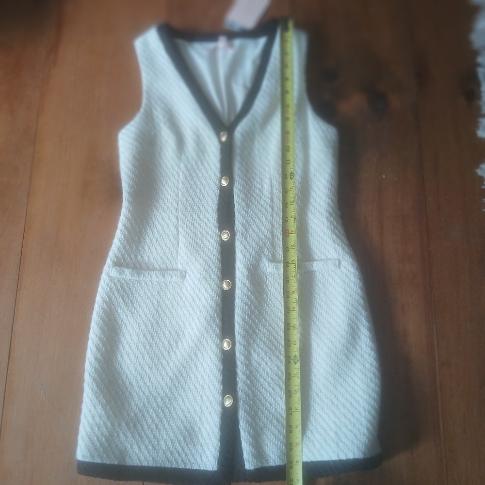 bebop Dress White Gold Buttons Sleeveless Elegant Sz S - Picture 8 of 9